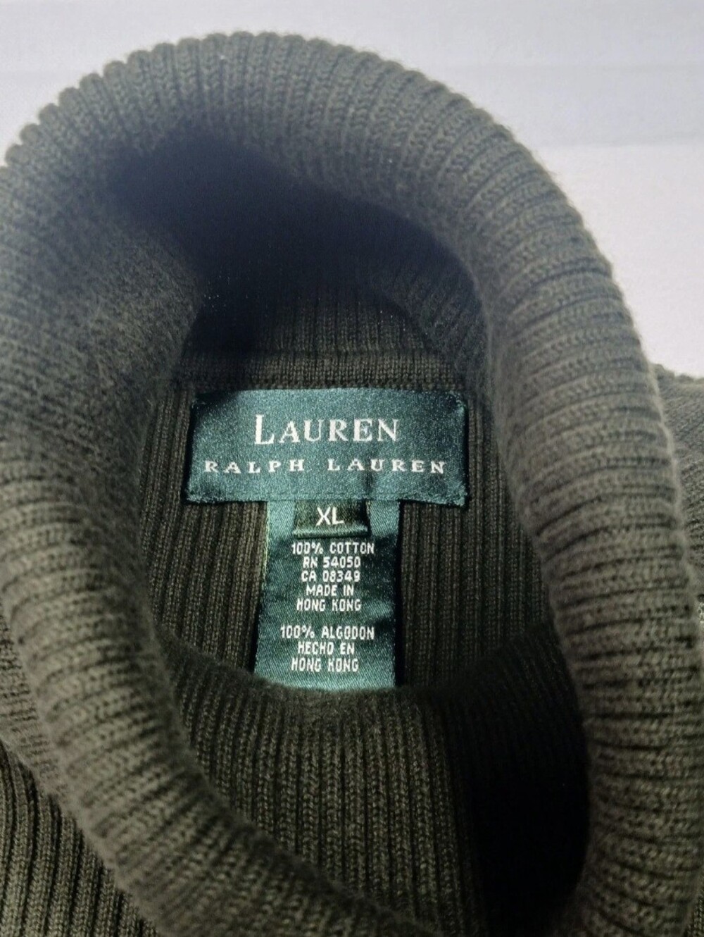 VTG Lauren Ralph Lauren Sweater Women's Turtleneck Ribbed Dark Olive Green XL - Picture 2 of 9